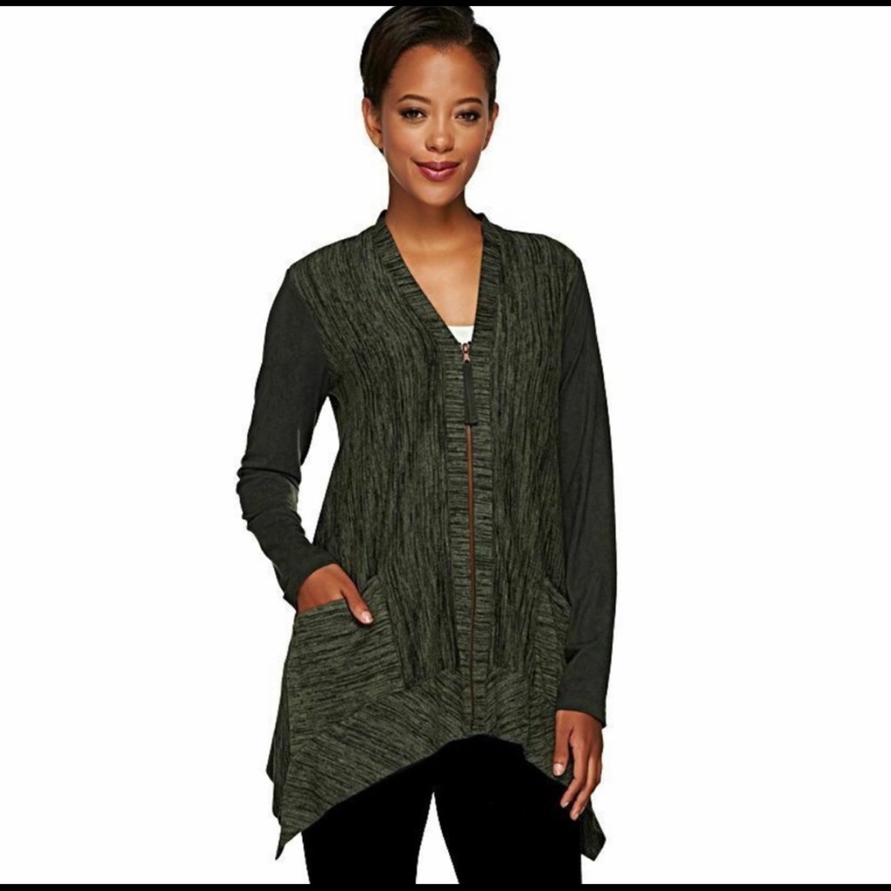 LOGO by Lori Goldstein Cardigan Faux Suede Details Size Medium